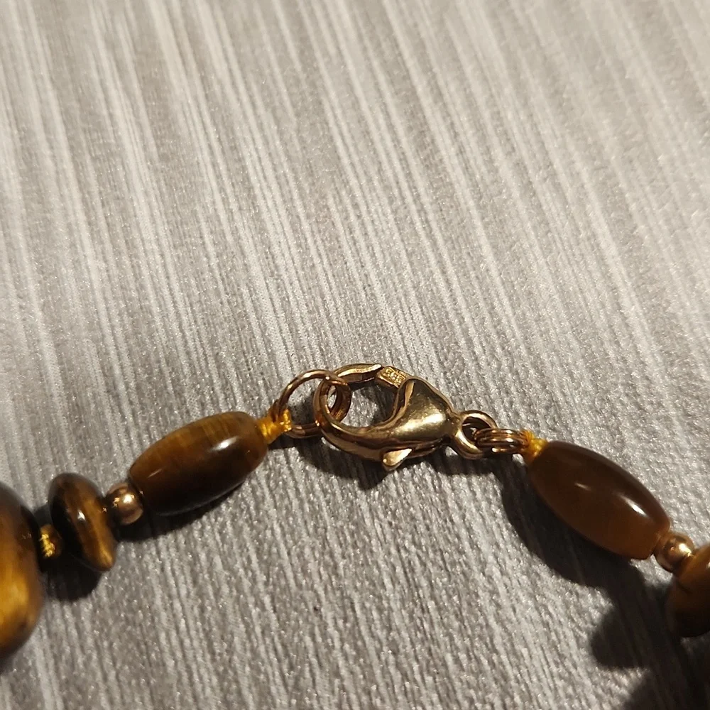 14k Tiger Eye Beaded Women's Necklace - Brown